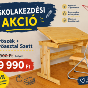 Állítható magasságú fa gyerek íróasztal és gyerekszék szett. Iskolakezdés Növőszék + Növőasztal