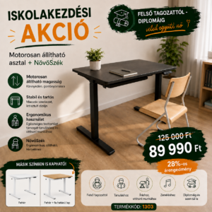 Állítható magasságú íróasztal és szék szett – felnőtteknek és gyerekeknek. Elektromos állítás